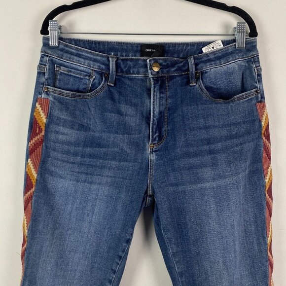 Driftwood Jackie Skinny Ankle Jeans Womens 31 Embroidered Aztec Side Stripe - Picture 2 of 10